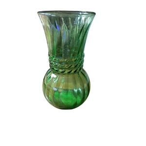 Vintage Green Glass Anchor Hocking Optic Swirl Design Vase 6.5" Tall